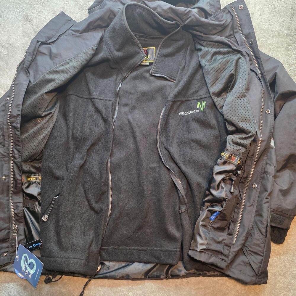 Baru Sports 3 In 1 Jacket Mens XL Black Windstream Hooded Reflective 2553 Winter - Picture 7 of 11